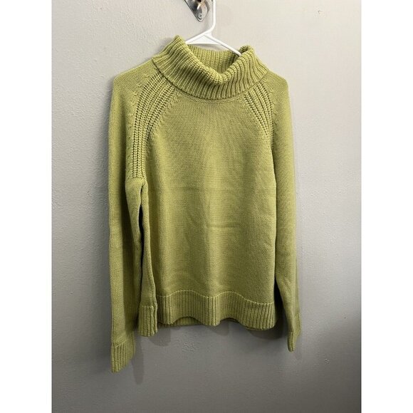 Evan Picone turtle neck sweater women large chunky knit lime green wool blend - Picture 2 of 8